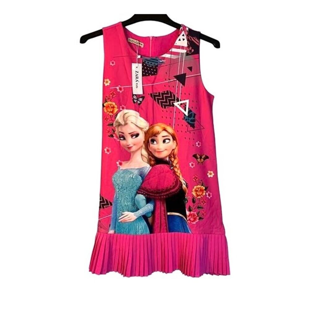 Zara Dress Girls Size 13 Disney Frozen Elsa Anna Pink Sleeveless Pleats NWT